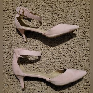 WOMENS DREAM PAIRS SUEDE POINTED TOE HEELS WITH BUCKLES PINK SIZE 11